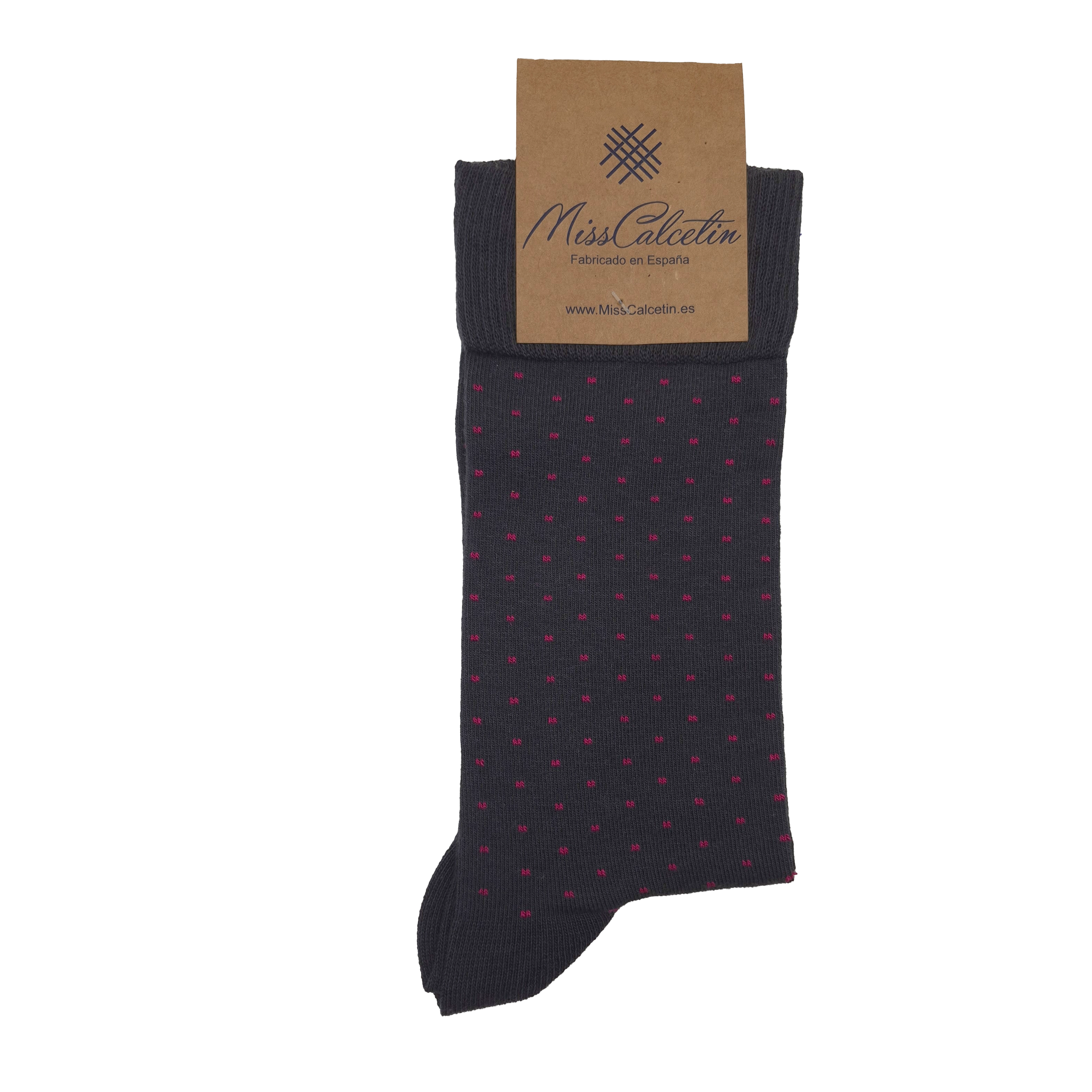 Caña Baja Topitos Antracita-Fucsia