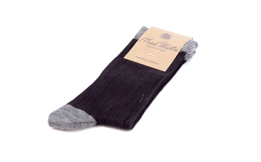 01 calcetin caña baja negro-gris canale