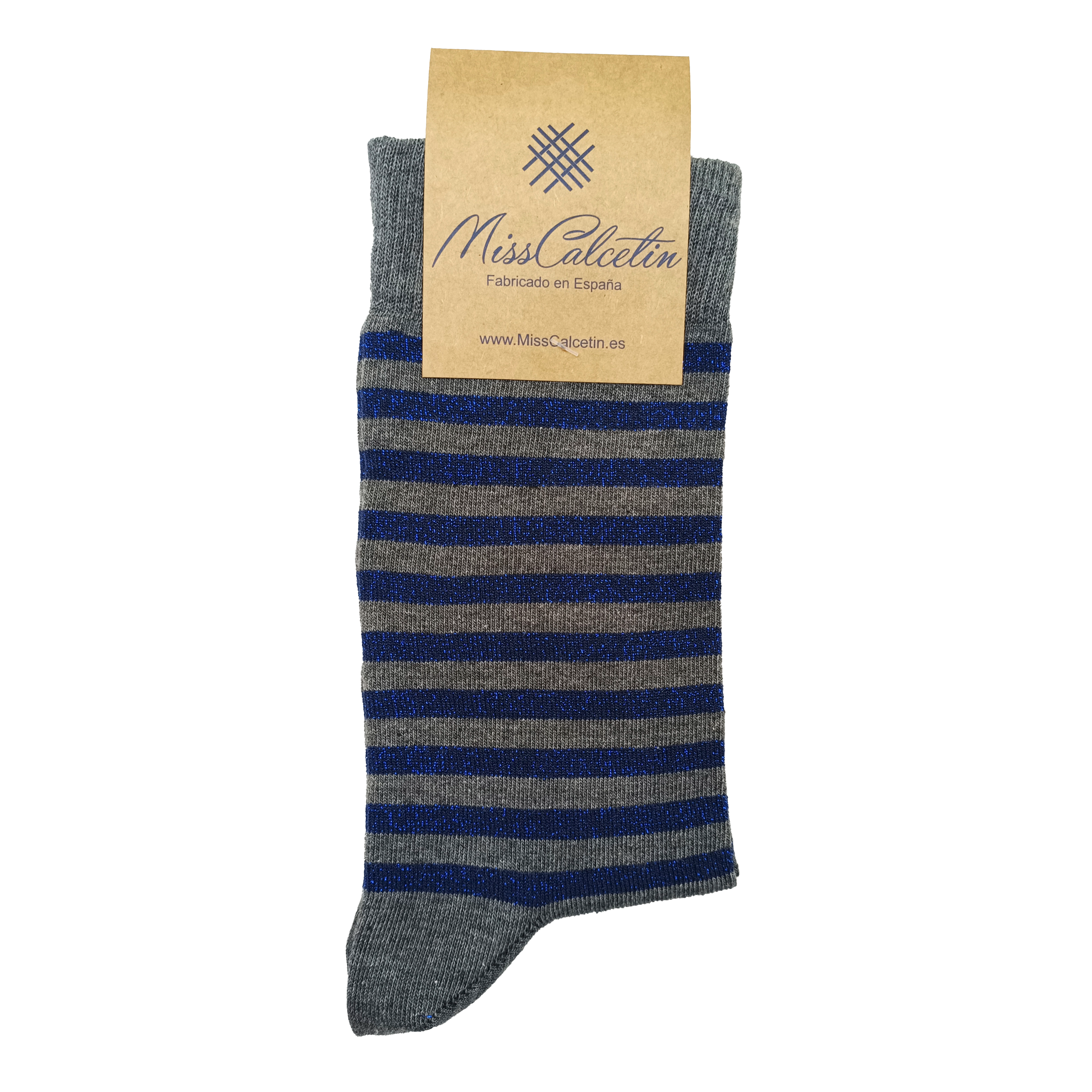 Low-rise, fine-striped, navy-gray, Vigoré fabric.