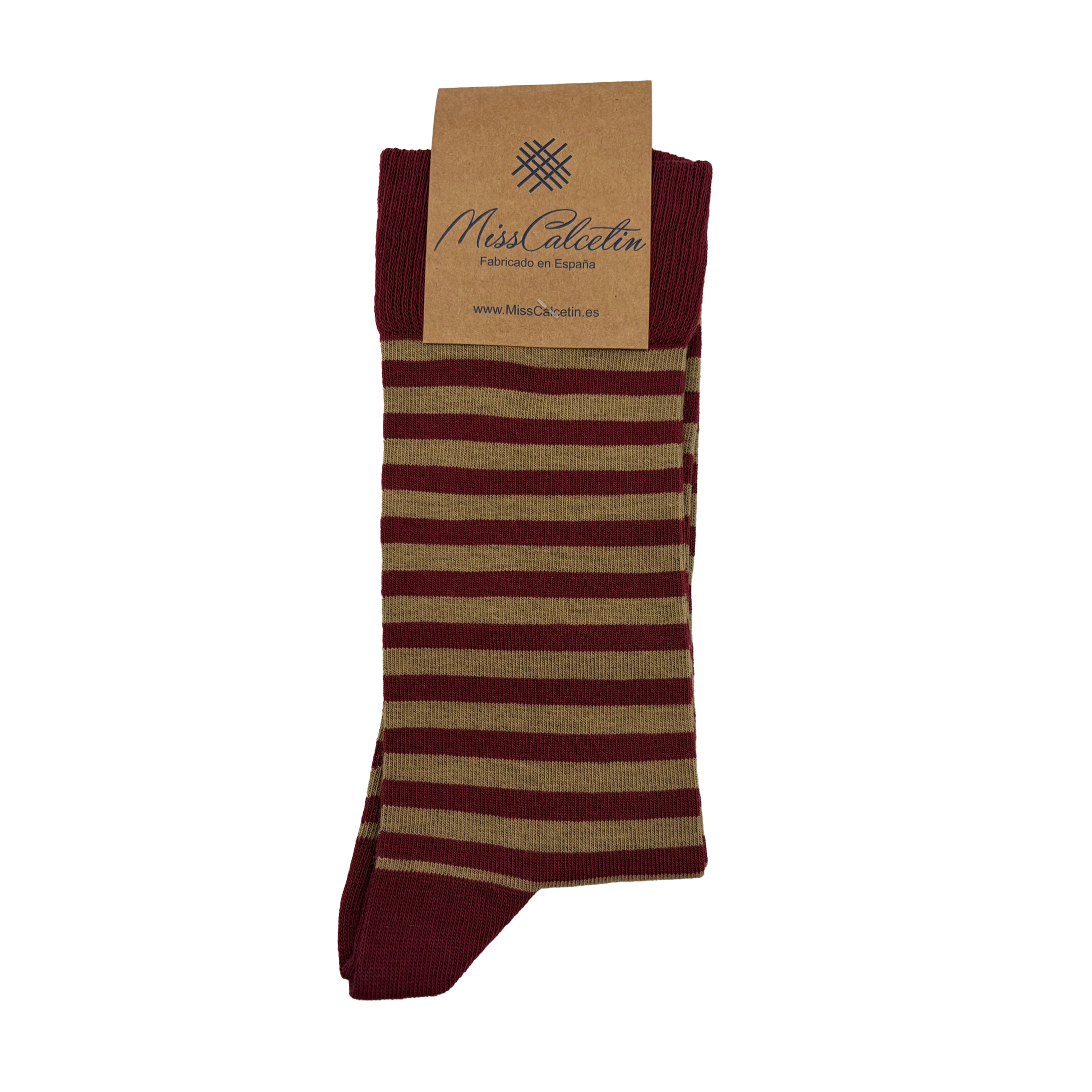 Caña Baja Rayas Finas Camel-Burdeos