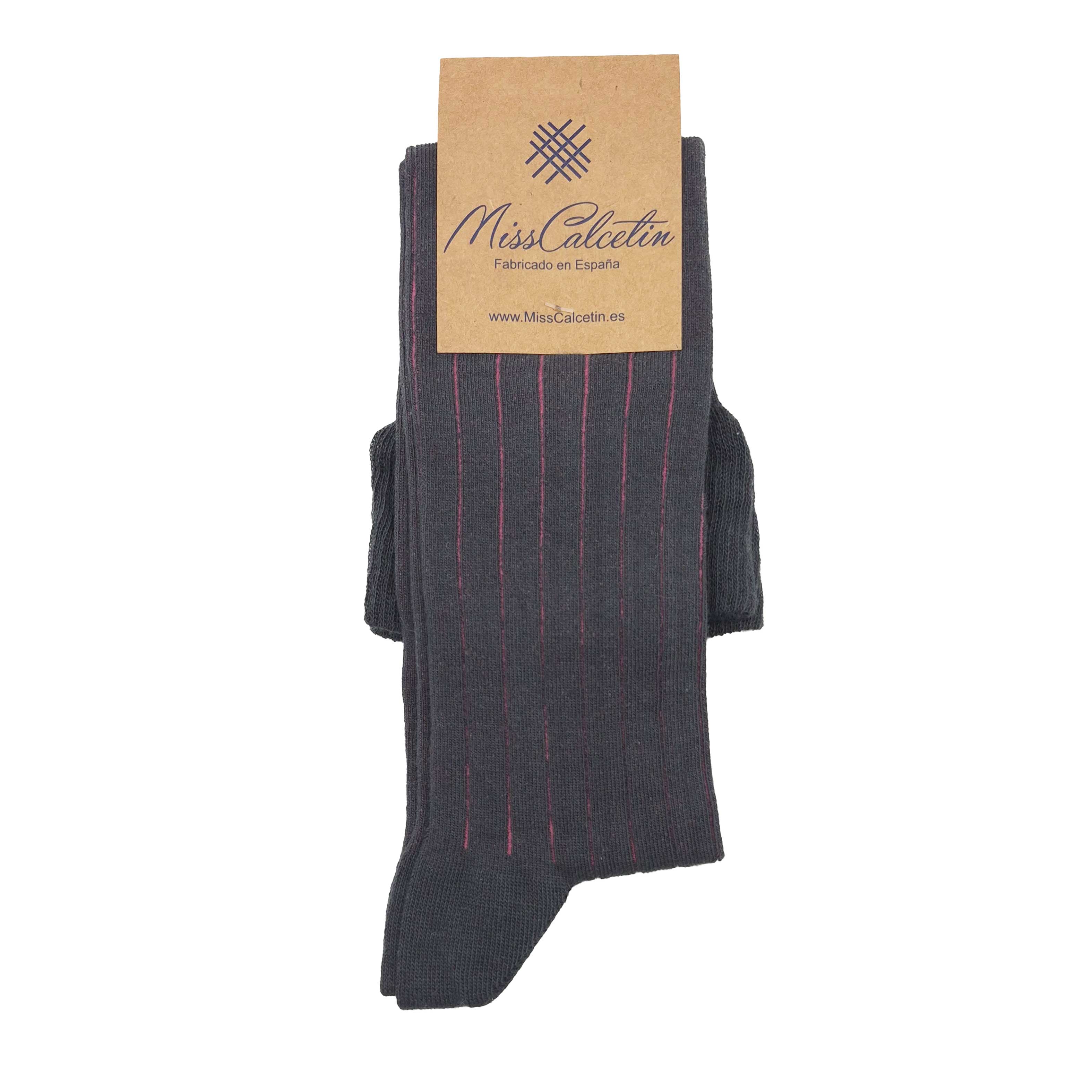 Caña Alta Raya Vertical Antracita-Fucsia