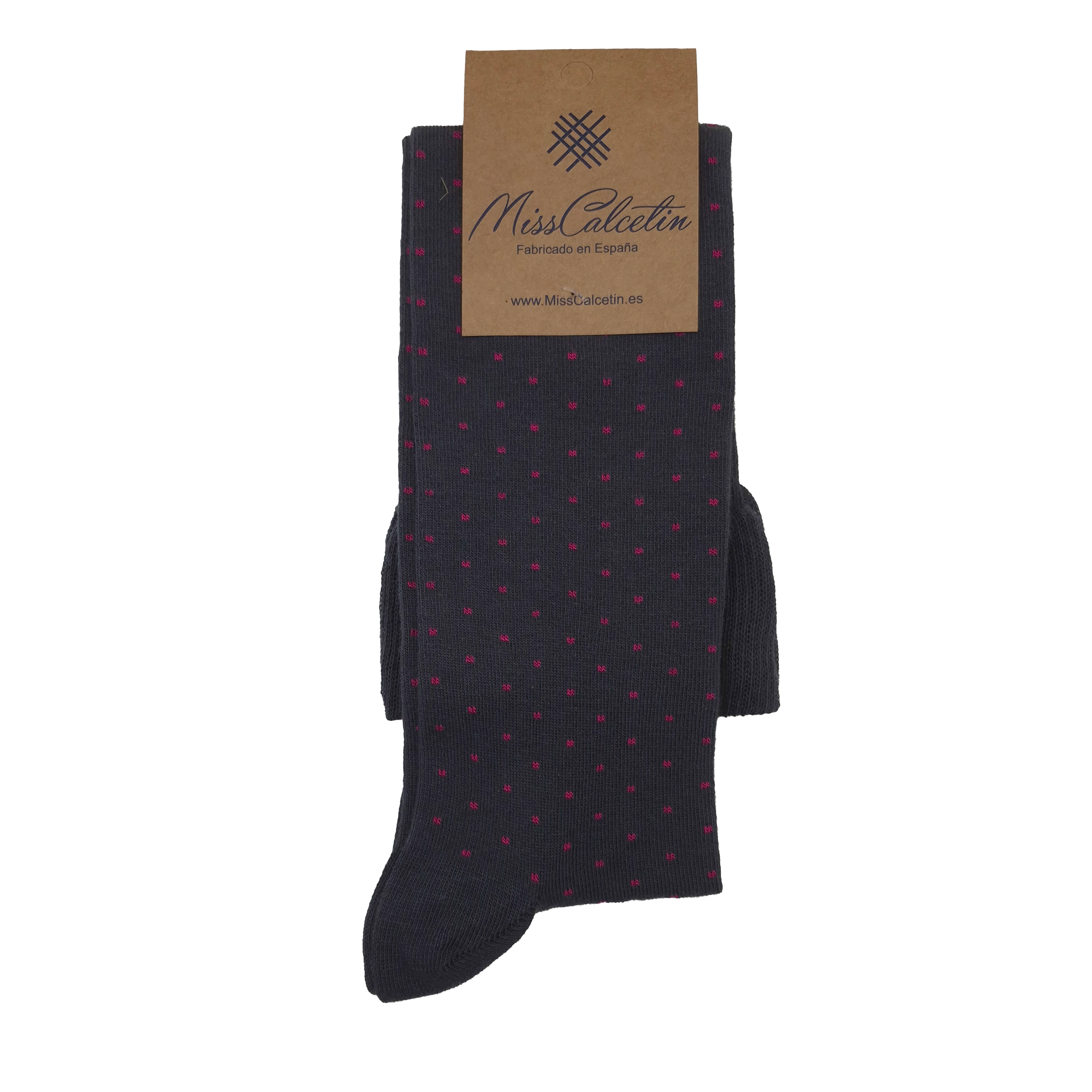 Caña Alta Topitos Antracita-Fucsia